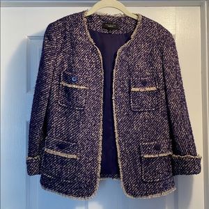 Talbots Purple Cream Tweed Fringe Jacket sz 8 NWOT